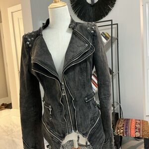 Edgy Black Denim Jacket with Studded Accents